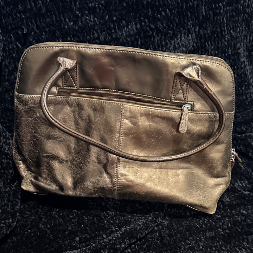 Metallic Bronze Women's Leather Tote Bag - Picture 6 of 9